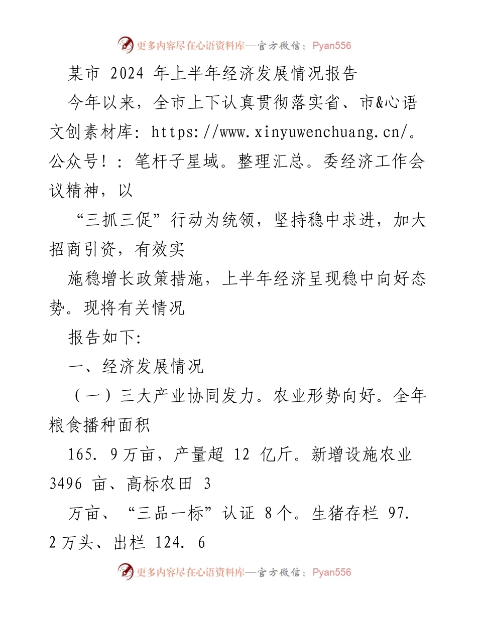 [调研报告] 经济发展 - 某市2024年上半年经济发展情况分析报告.docx_第1页