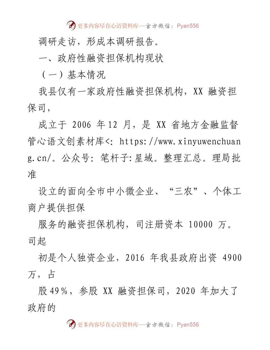 [调研报告] 政府融资担保机构 - 支持县域经济发展的融资担保机构调研报告.docx_第2页