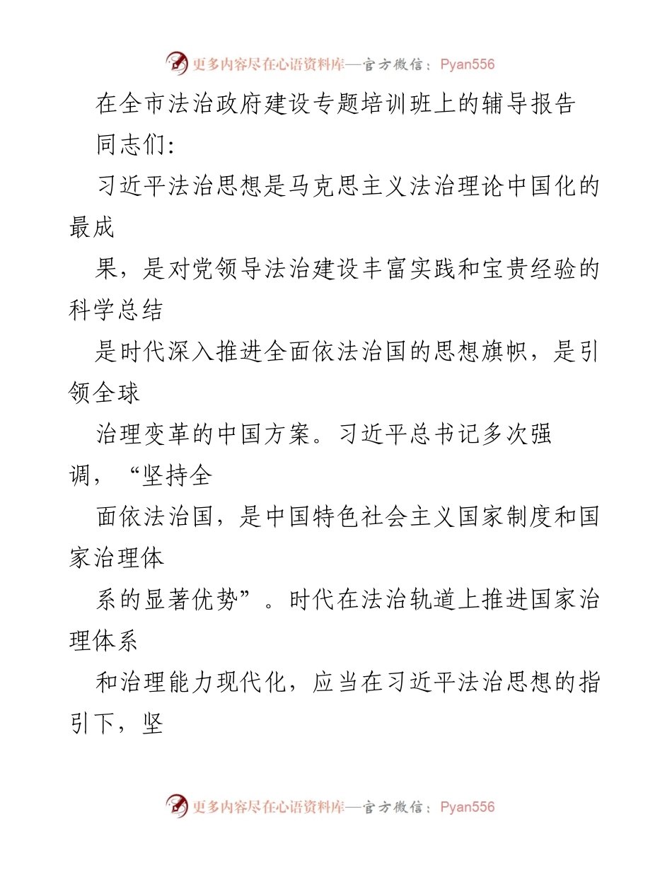 [辅导报告] 法治政府建设专题培训班 - 推进国家治理现代化的法治路径解析.docx_第1页