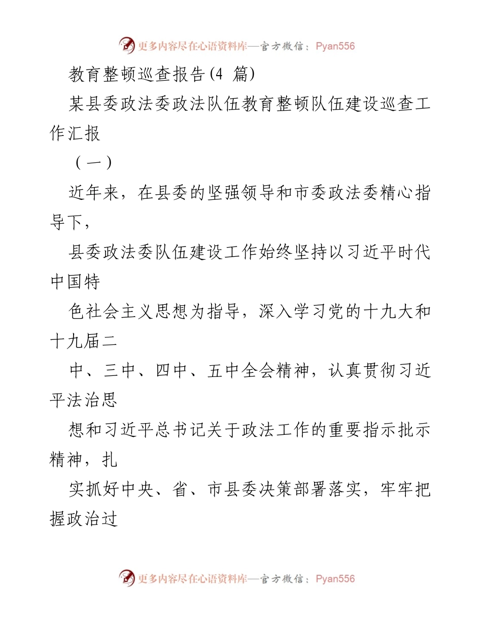 [调研报告] 教育整顿巡查 - 政法队伍建设巡查工作汇报.docx_第1页