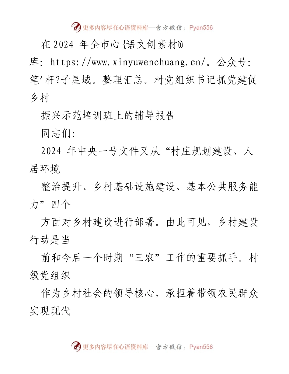 [辅导报告] 培训班 - 乡村建设行动与村级党组织的新要求_1.docx_第1页