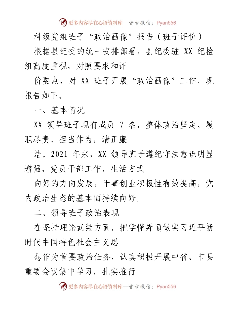 [调研报告] 政治生态评估 - XX 班子政治画像与表现分析报告.docx_第1页