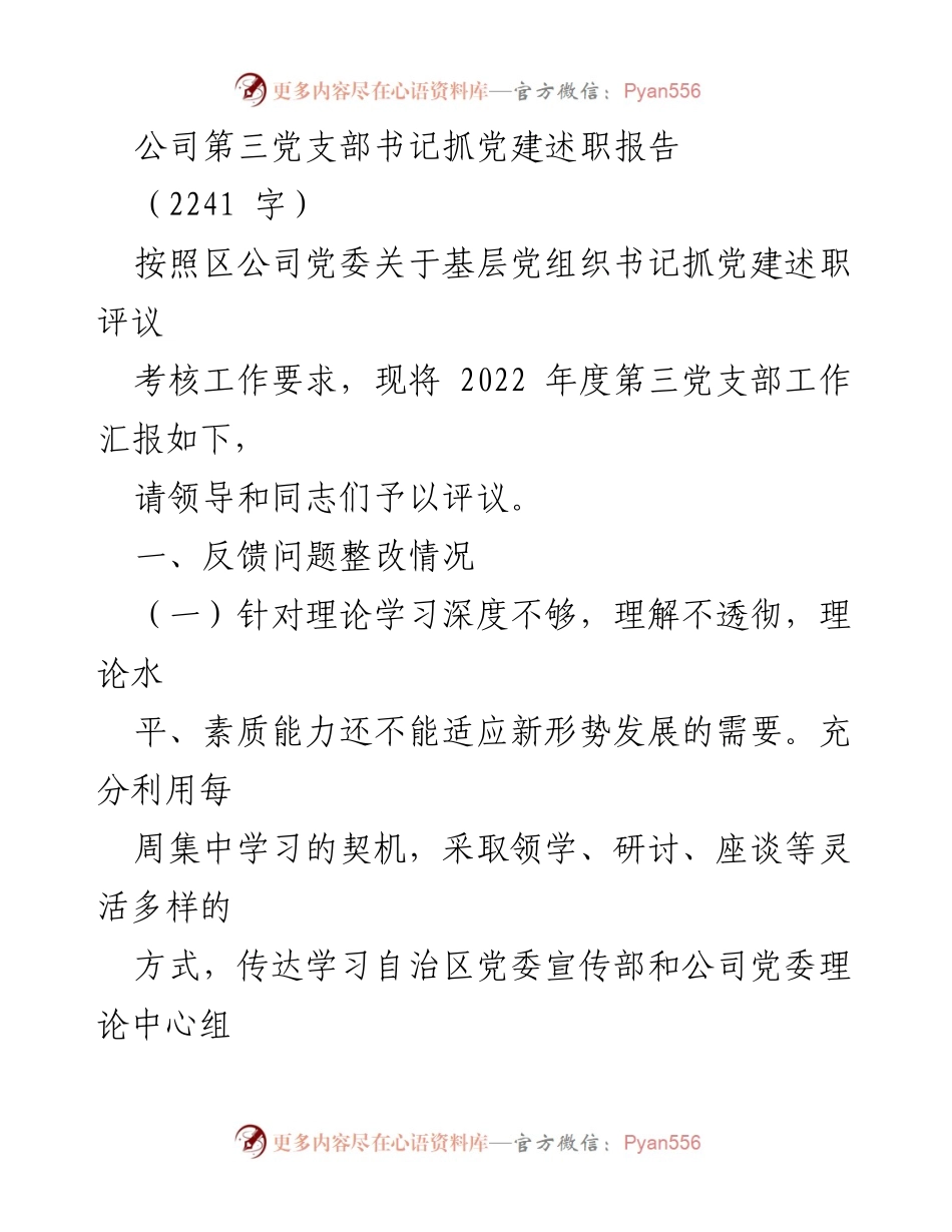 [述职报告] 党建工作 - 2022年度第三党支部书记抓党建述职报告.docx_第1页