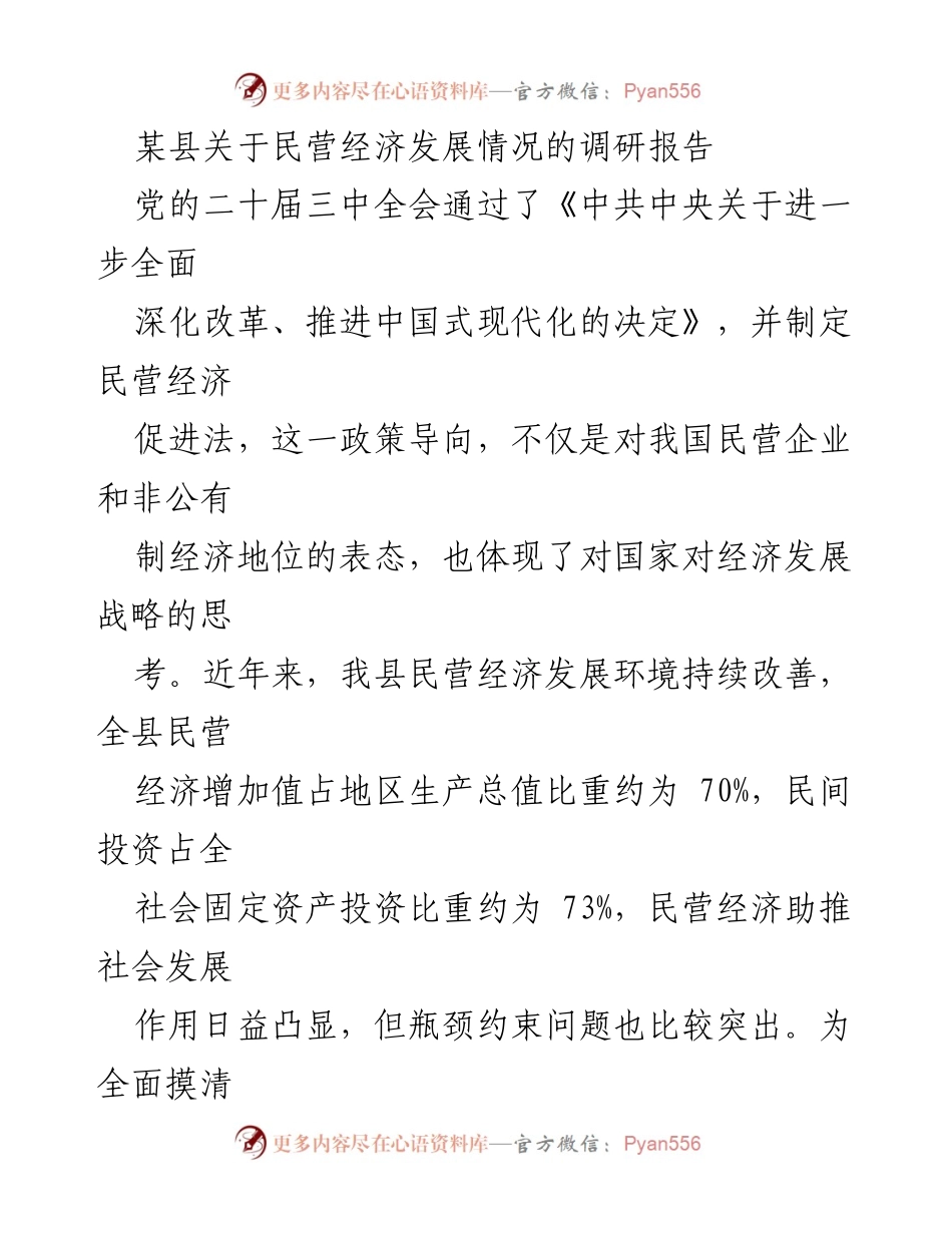[调研报告] 民营经济发展 - 某县民营经济发展现状及瓶颈分析.docx_第1页