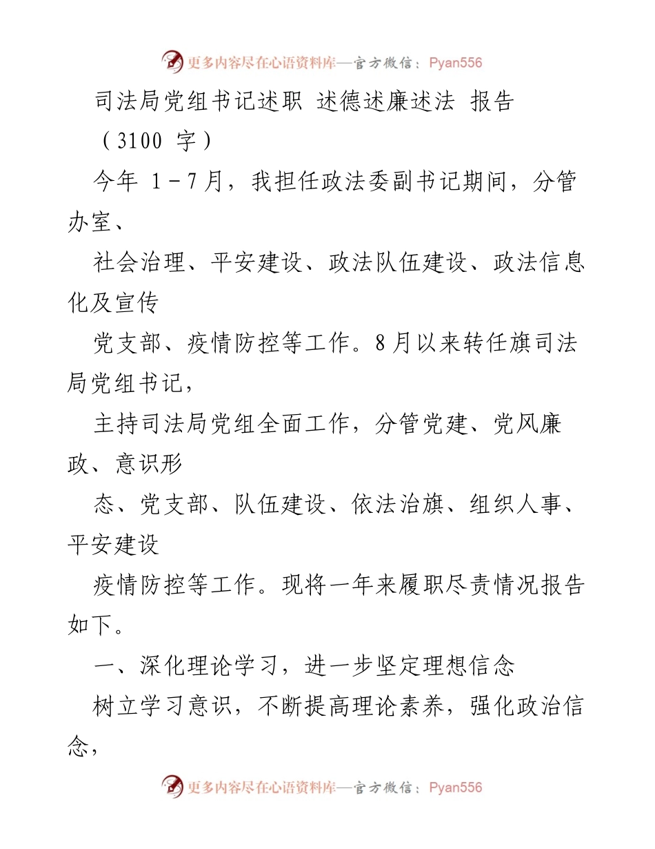 [述职报告] 司法局 - 司法局党组书记述职报告：履职尽责与廉洁建设.docx_第1页