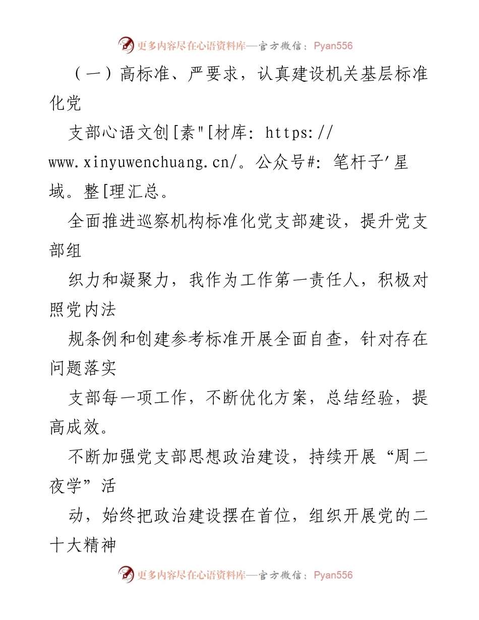 [述职报告] 党支部工作总结 - 202X年巡察机构党支部抓基层党建工作述职报告.docx_第2页
