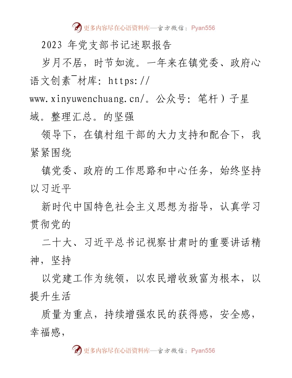 [述职报告] 党支部书记述职 - 2023年党支部工作总结与成效汇报.docx_第1页