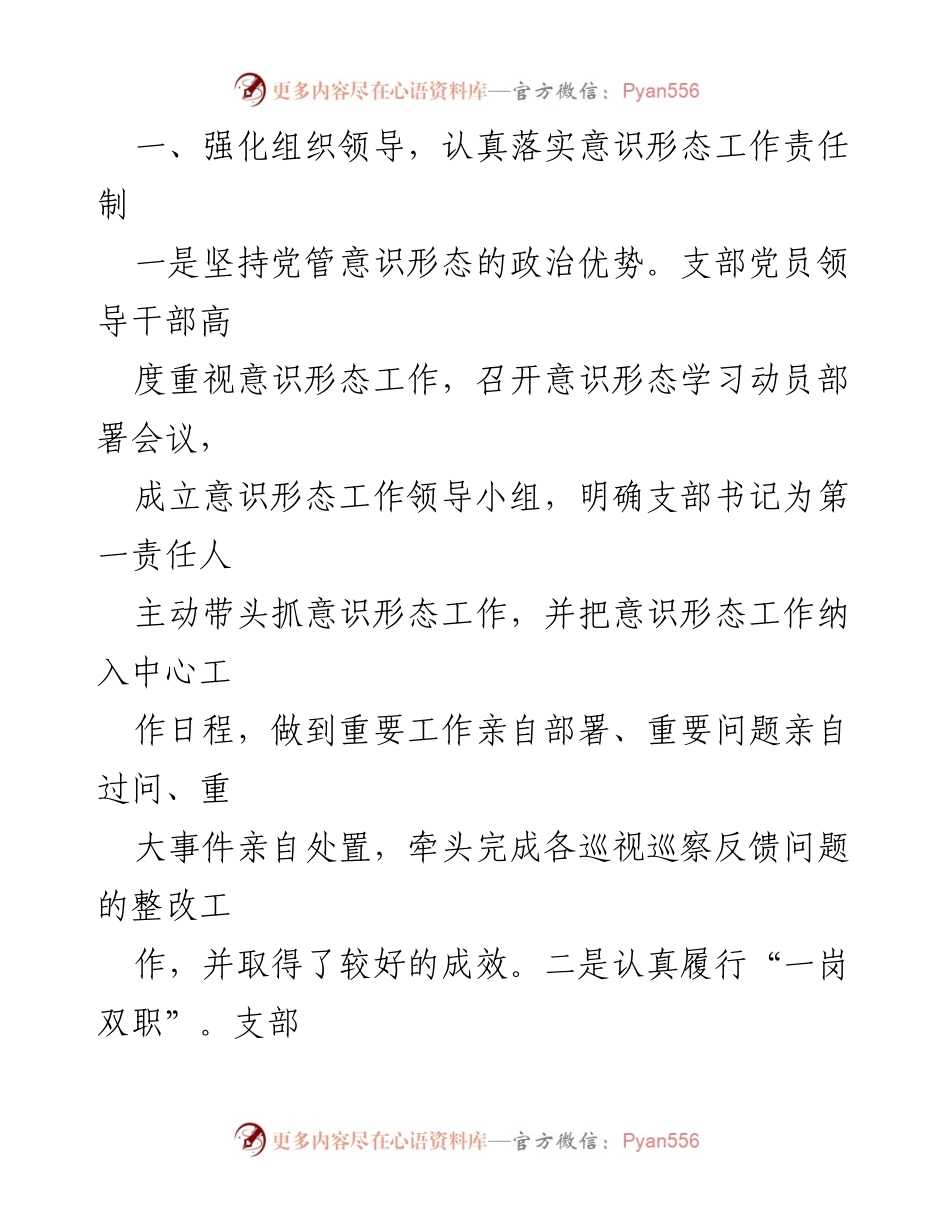 [述职报告] 党支部 - 加强意识形态工作责任制落实的述职总结.docx_第2页
