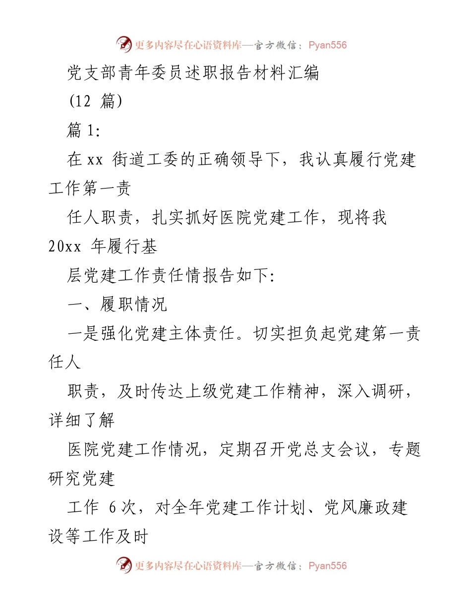 [述职报告] 党支部会议 - 党支部青年委员年度履职总结报告.docx_第1页