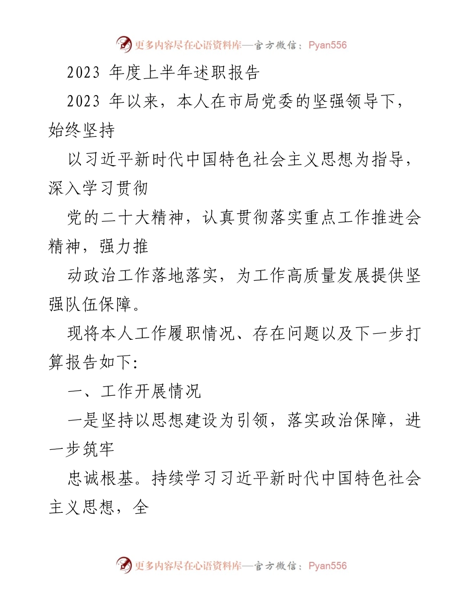[述职报告] 上半年工作总结 - 2023年度上半年工作述职报告.docx_第1页