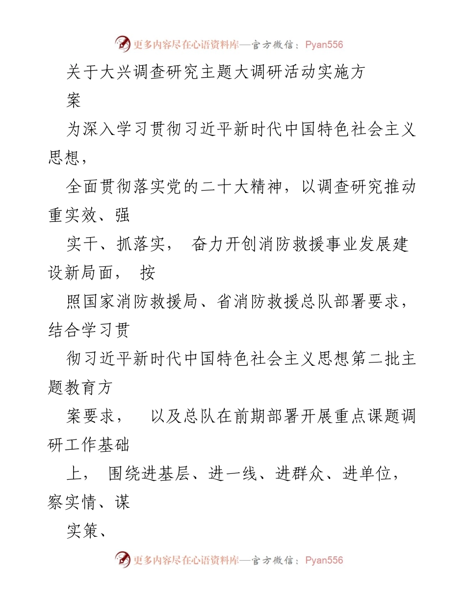 [调研报告] 消防救援队伍 - 大兴调查研究主题大调研活动实施方案.docx_第1页