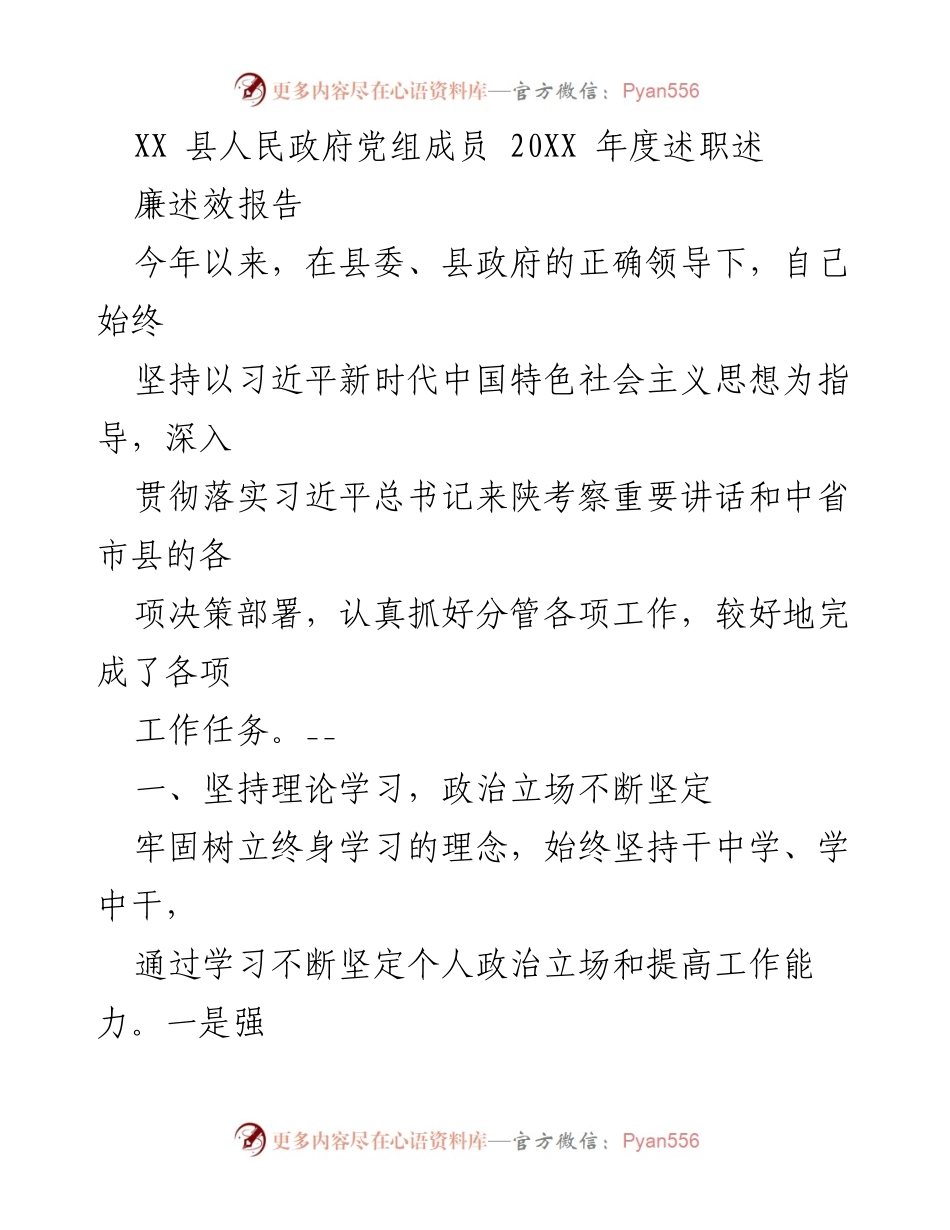 [述职报告] XX县人民政府 - 2023年度述职述廉报告.docx_第1页