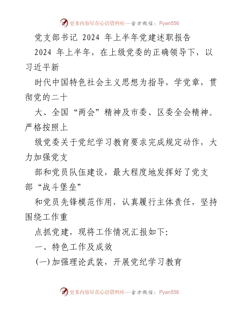[述职报告] 党建工作会议 - 2024年上半年党建工作述职报告.docx_第1页