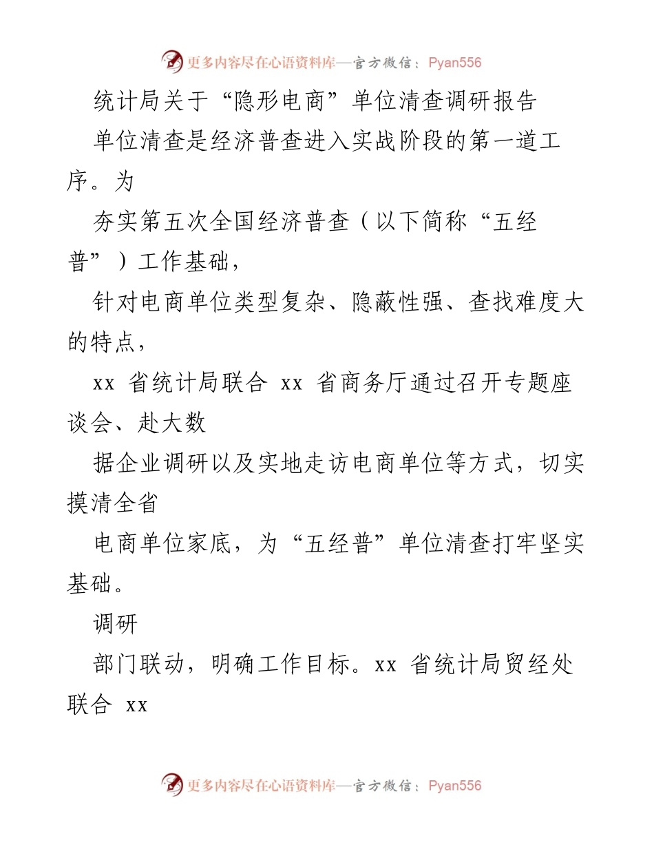 [调研报告] 经济普查 - 隐形电商单位清查调研报告.docx_第1页
