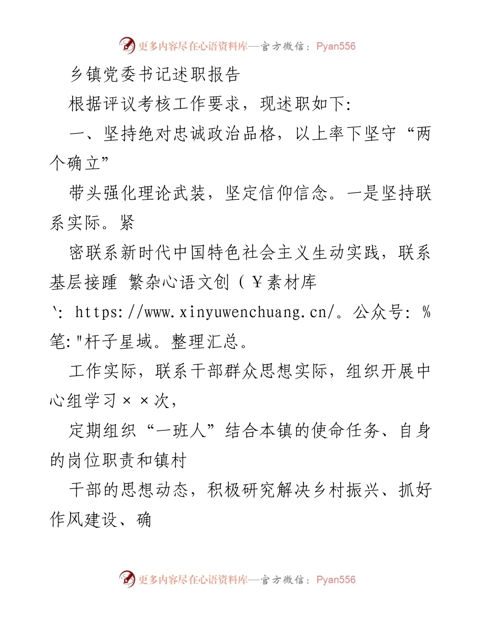 [述职报告] 乡镇党委书记 - 乡镇党委书记年度述职总结.docx_第1页
