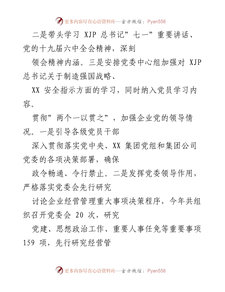 [述职报告] 公司党委书记 - 202X 年度基层党建工作述职总结.docx_第2页