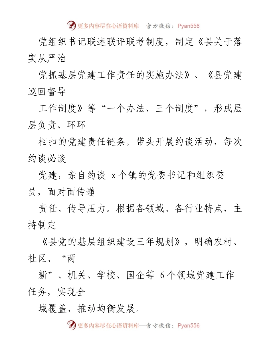 [述职报告] 县委书记 - 2024年基层党建工作述职报告总结与展望.docx_第2页