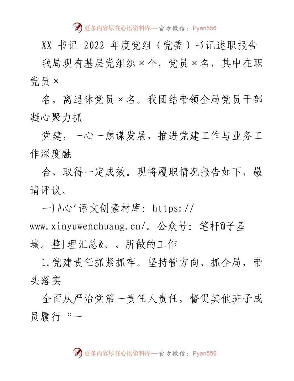 [述职报告] 党建工作总结 - 2022年度党组书记述职报告.docx_第1页