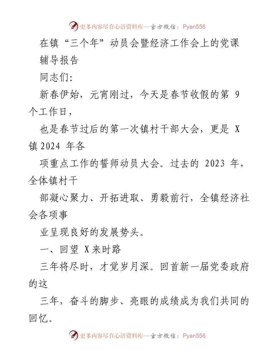 [辅导报告] 镇“三个年”动员会暨经济工作会 - 2024年X镇经济工作誓师动员与发展战略回顾.docx_第1页