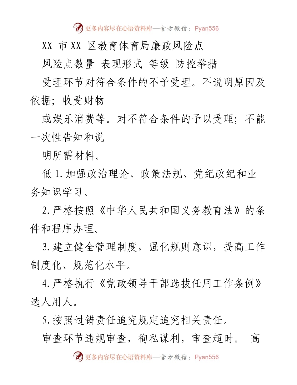 [调研报告] 教育体育局 - XX区教育体育局廉政风险点分析及防控措施.docx_第1页