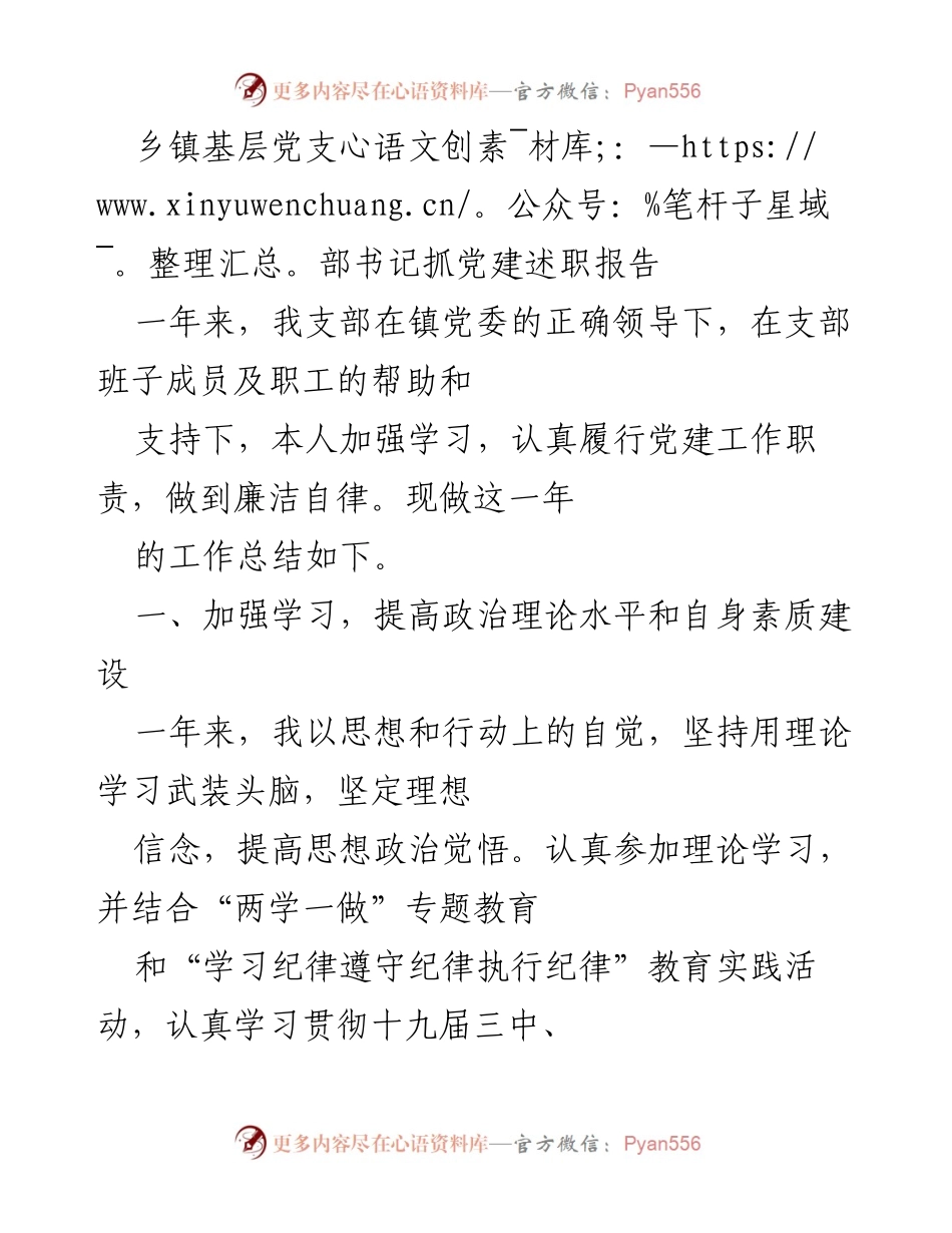 [述职报告] 乡镇党建工作 - 乡镇党支部书记年度党建工作述职总结.docx_第1页