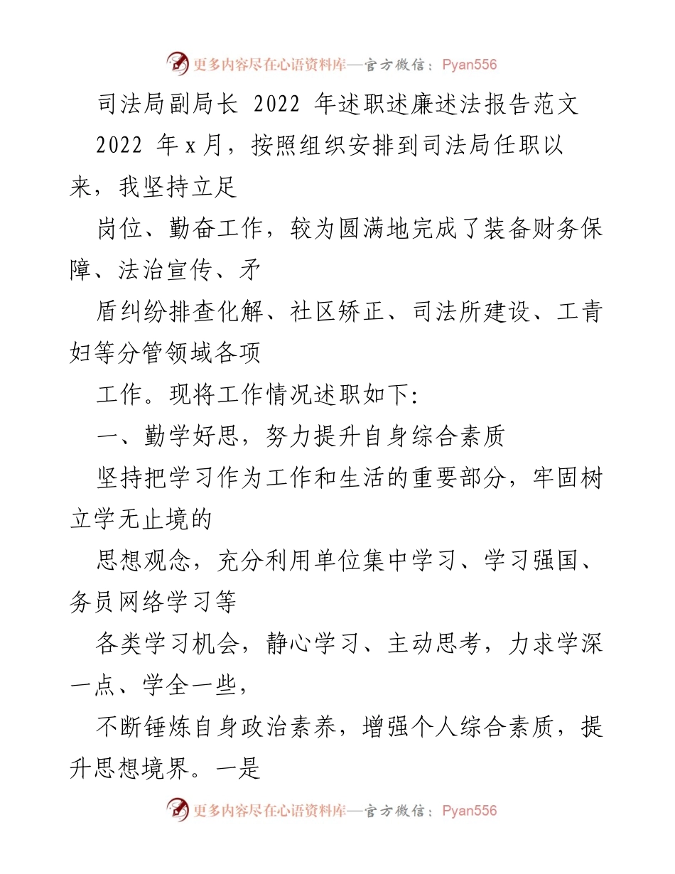 [述职报告] 司法局 - 2022年度副局长述职述廉述法报告_2.docx_第1页