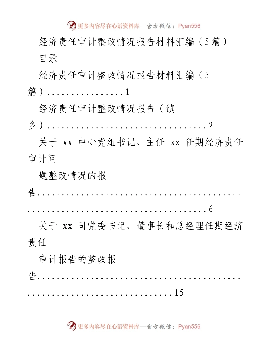 [调研报告] 经济责任审计整改 - 经济责任审计整改情况汇报及措施分析.docx_第1页