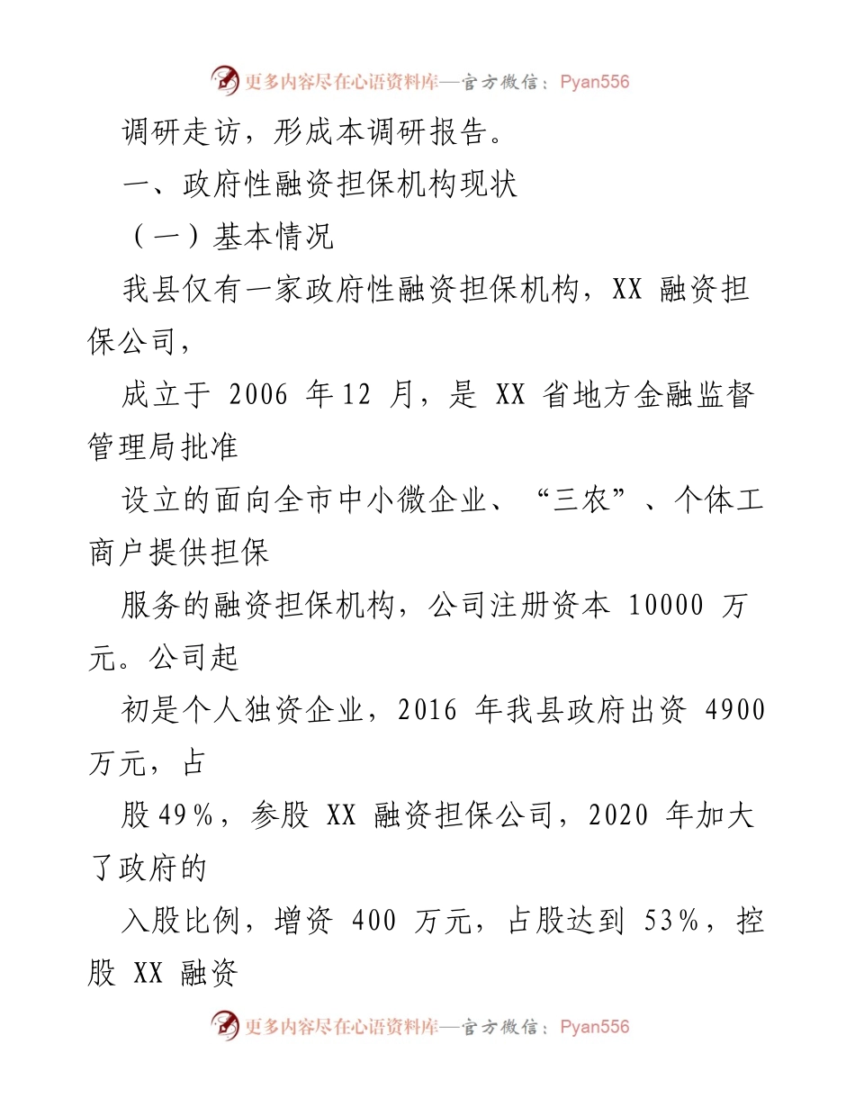 [调研报告] 政府融资担保机构 - 支持县域经济发展的现状与建议.docx_第2页