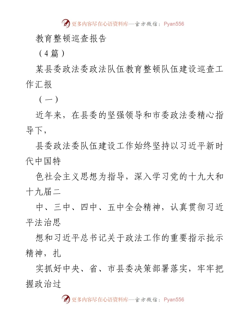 [调研报告] 教育整顿巡查 - 政法队伍建设巡查工作汇报_1.docx_第1页