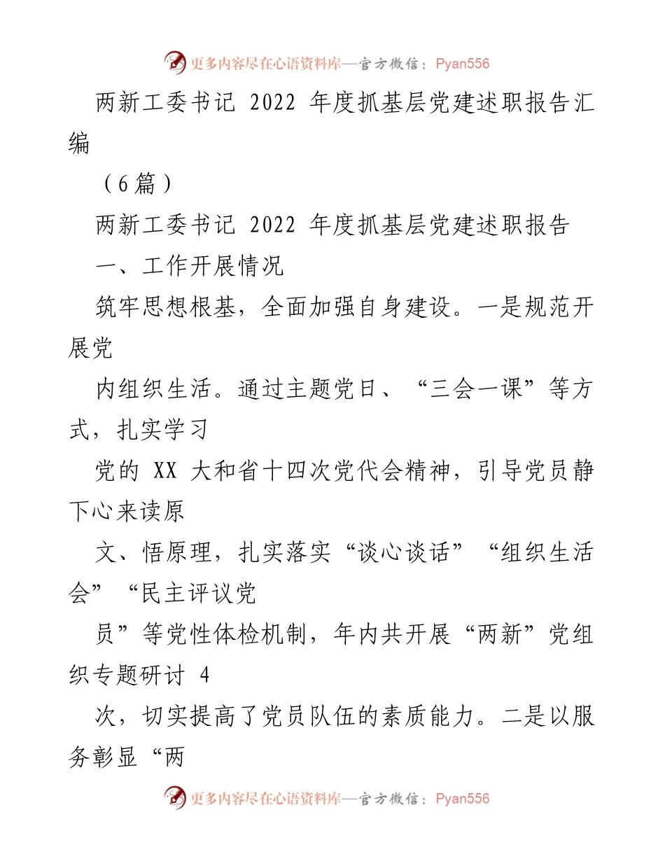 [述职报告] 党建工作总结 - 2022年度“两新”工委书记抓基层党建述职报告汇编.docx_第1页