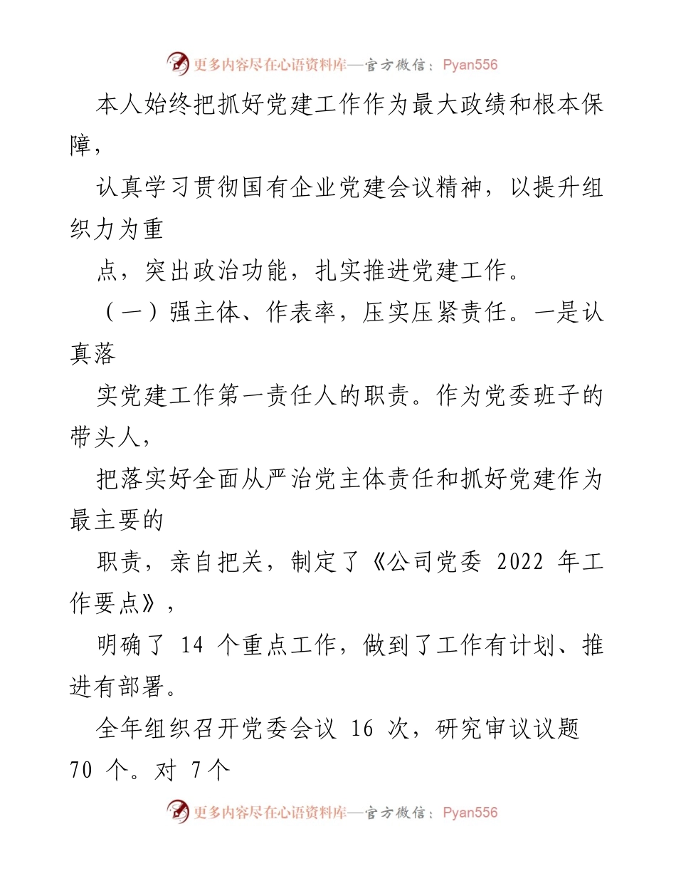 [述职报告] 国企党委书记 - 2022年度党建工作述职述德述廉报告.docx_第2页