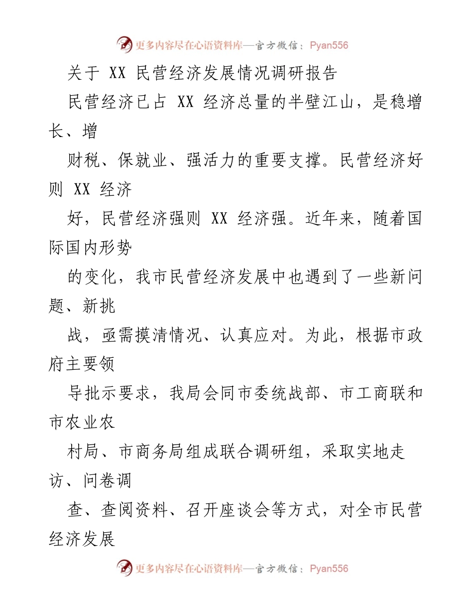 [调研报告] 民营经济发展 - XX市民营经济发展调研报告分析.docx_第1页