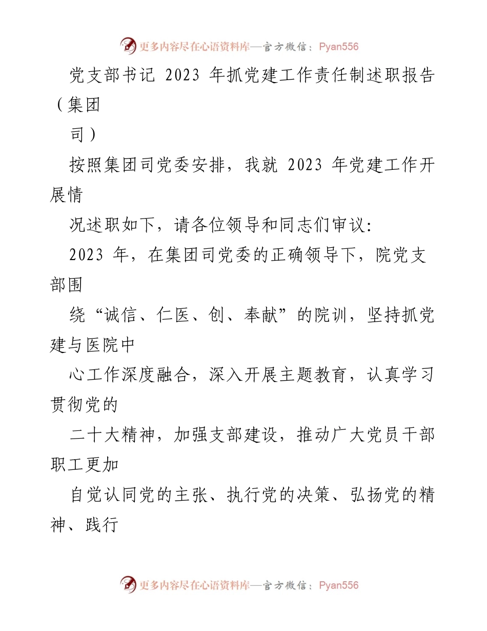 [述职报告] 党建工作 - 2023年党支部书记党建工作责任制述职报告.docx_第1页