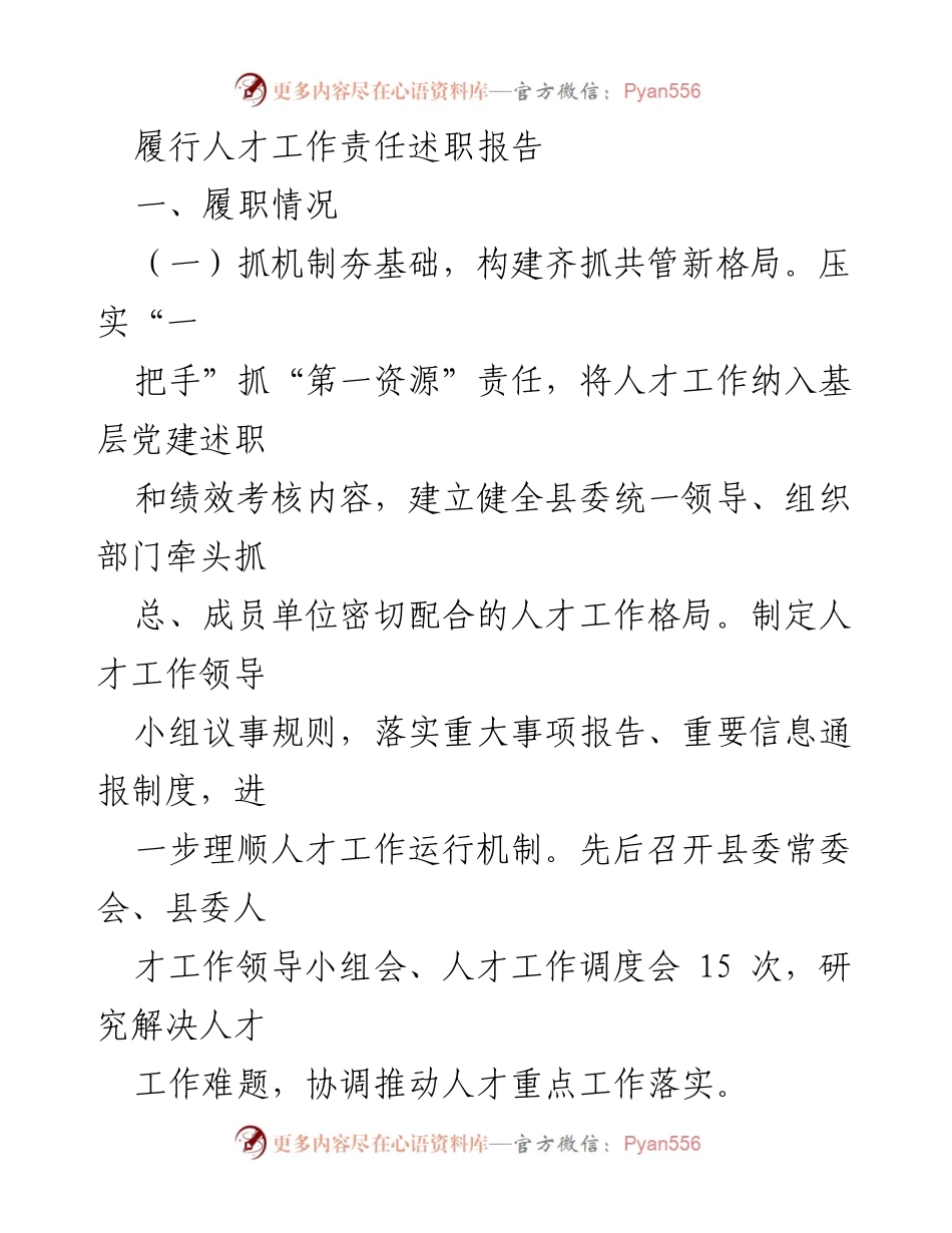 [述职报告] 人才工作会议 - 人才工作责任履行情况总结.docx_第1页