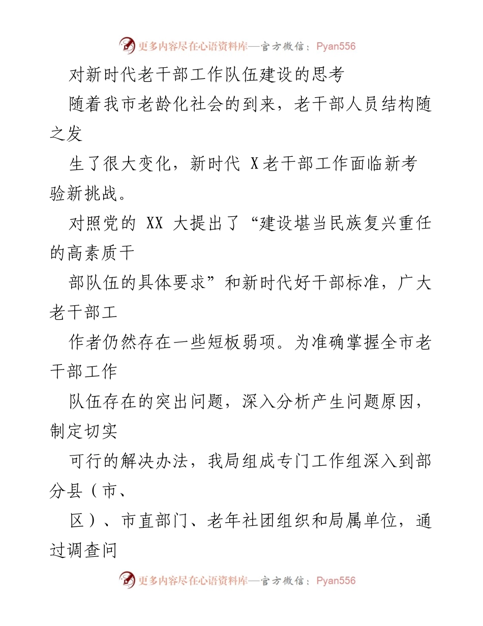 [调研报告] 老干部工作 - 新时代老干部工作队伍建设现状与挑战分析.docx_第1页