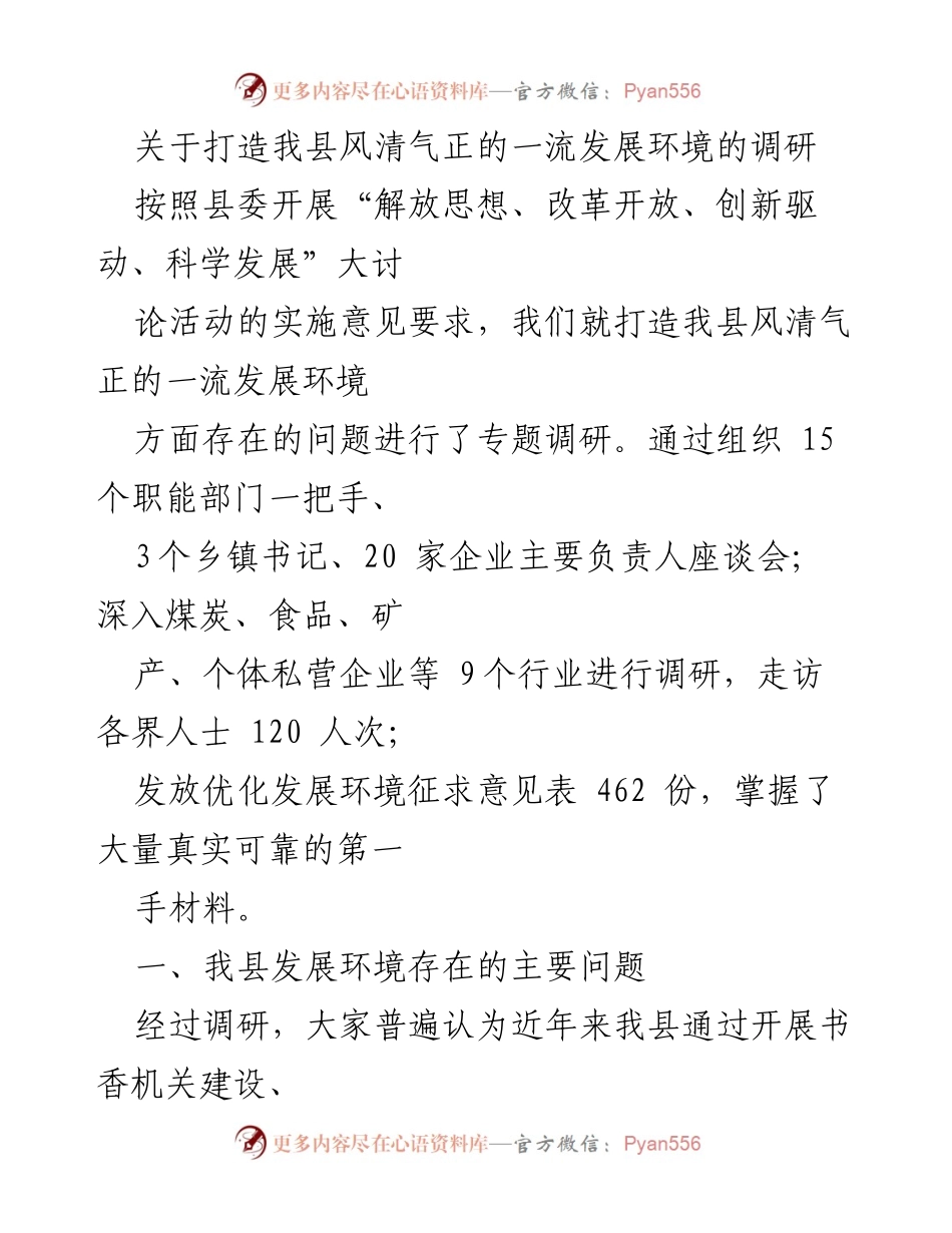 [调研报告] 政策讨论 - 打造风清气正发展环境的调研分析.docx_第1页