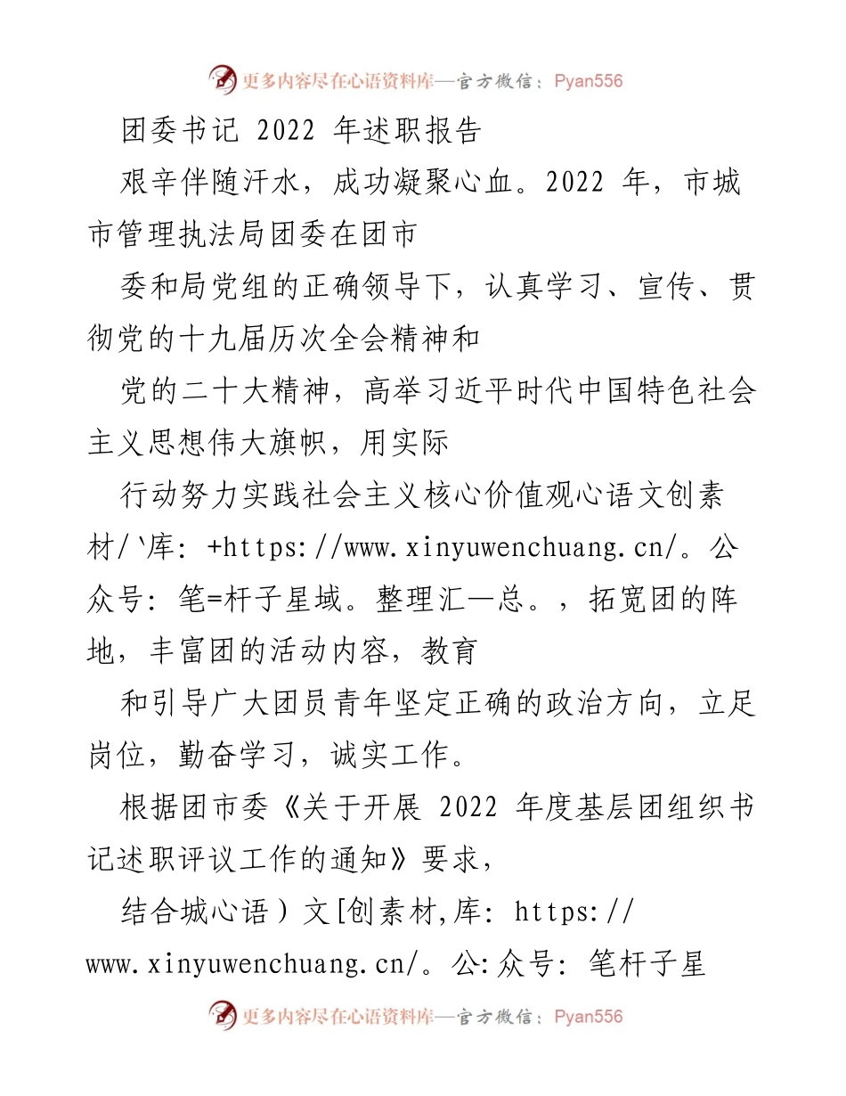 [述职报告] 团委工作总结 - 2022年团委书记述职报告总结.docx_第1页