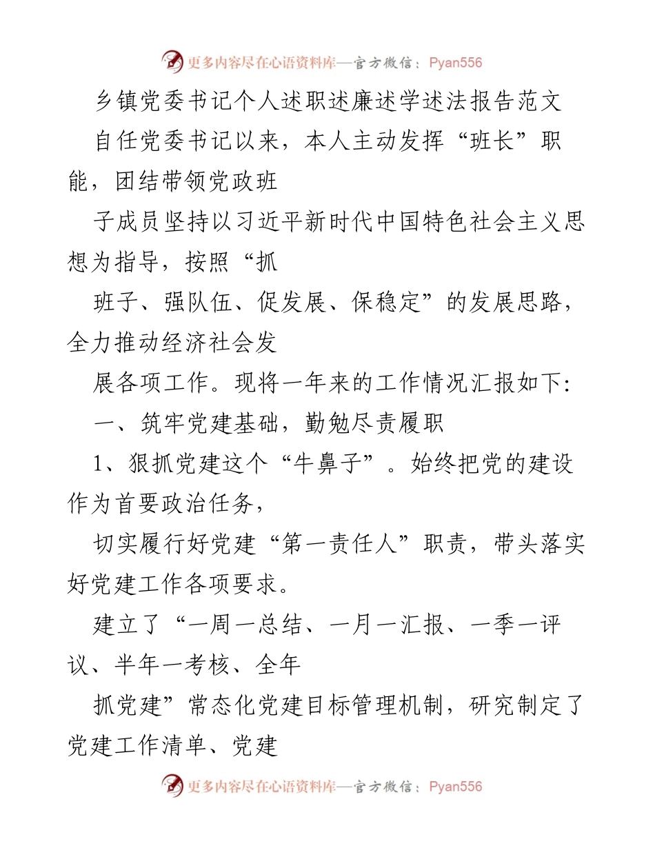 [述职报告] 乡镇党委书记 - 乡镇党委书记年度工作述职报告.docx_第1页