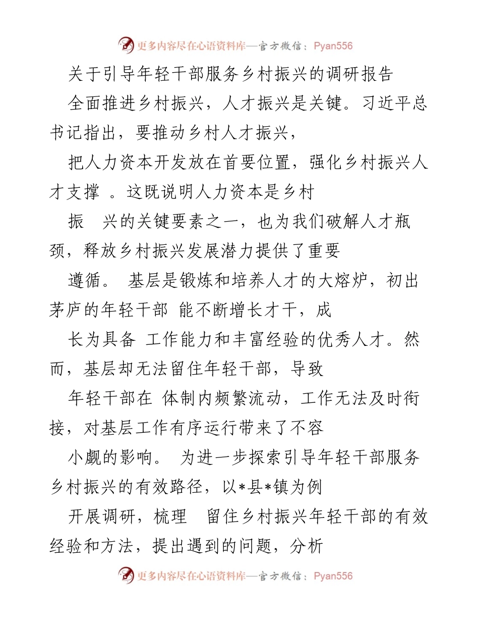 [调研报告] 引导年轻干部服务乡村振兴 - 乡村振兴人才队伍建设调研分析.docx_第1页
