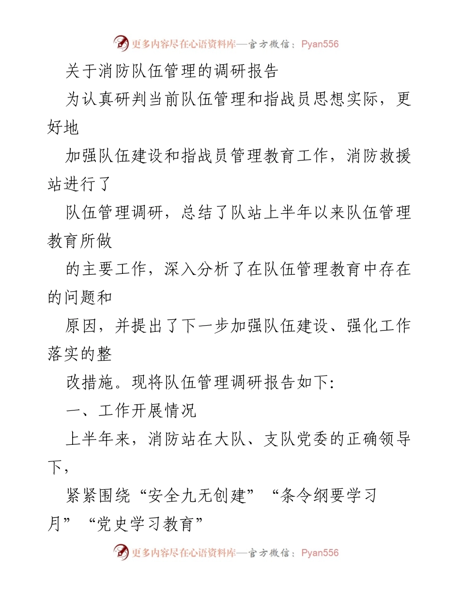 [调研报告] 消防队伍管理 - 消防队伍管理现状与改进措施调研报告.docx_第1页
