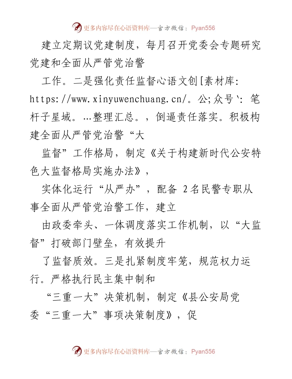 [述职报告] 公安局委员会 - 2023年度全面从严管党治警工作总结.docx_第2页