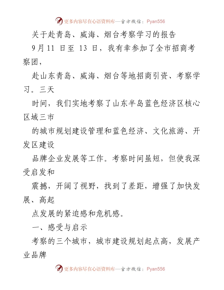 [调研报告] 考察学习 - 山东半岛蓝色经济区城市发展考察报告.docx_第1页