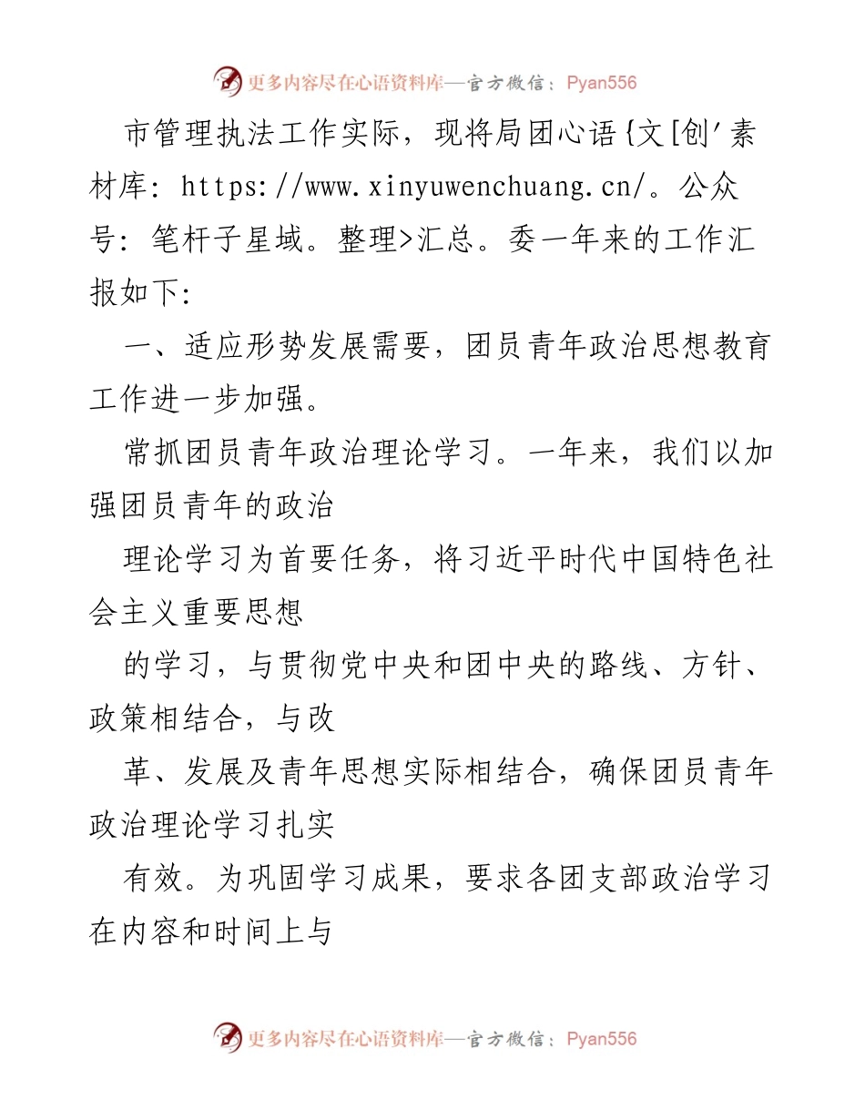 [述职报告] 团委工作总结 - 2022 年城市管理执法局团委书记述职报告.docx_第2页