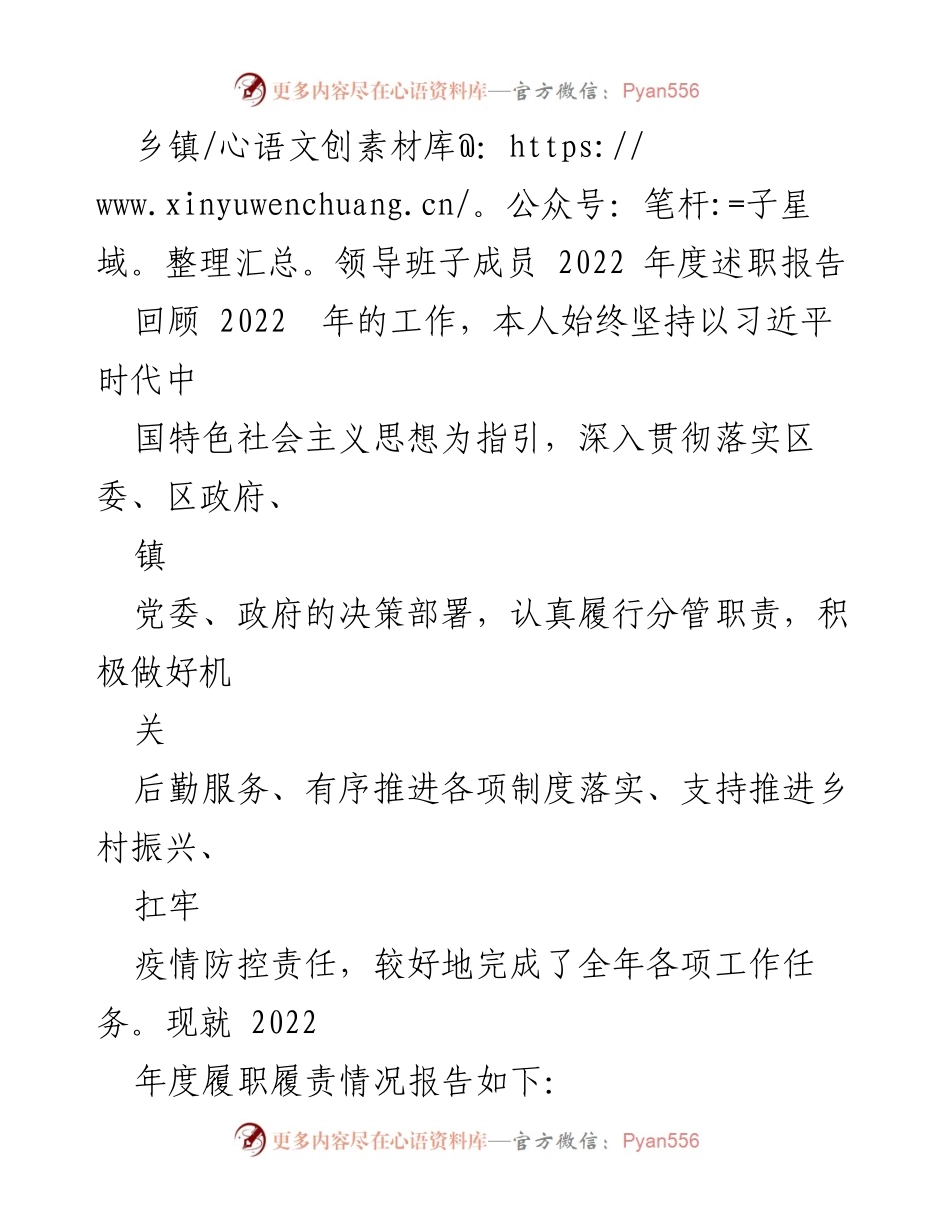 [述职报告] 乡镇领导班子 - 2022年度履职总结与反思.docx_第1页