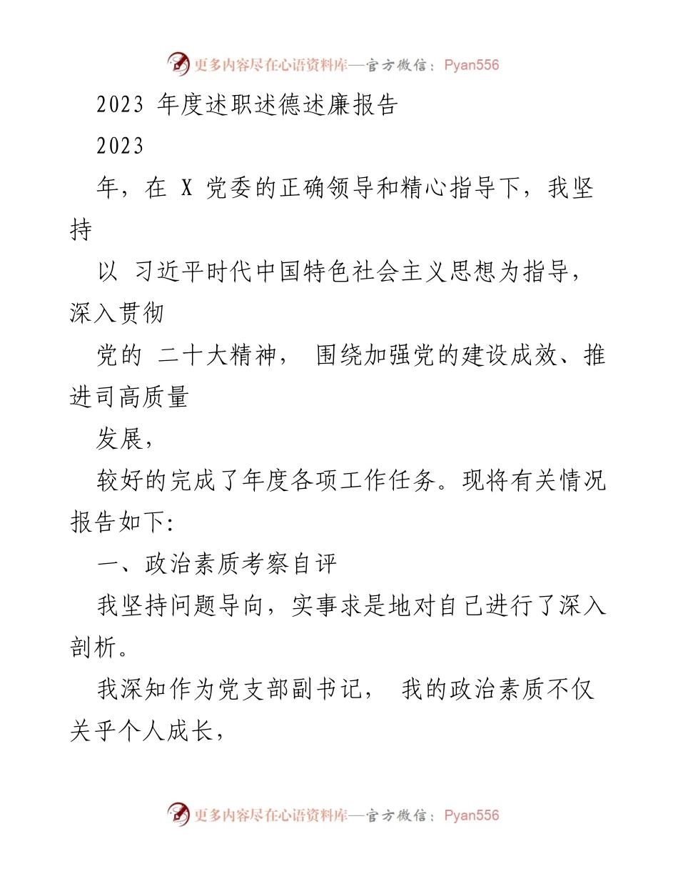 [述职报告] 党委年度工作总结 - 2023年度述职述德述廉报告.docx_第1页