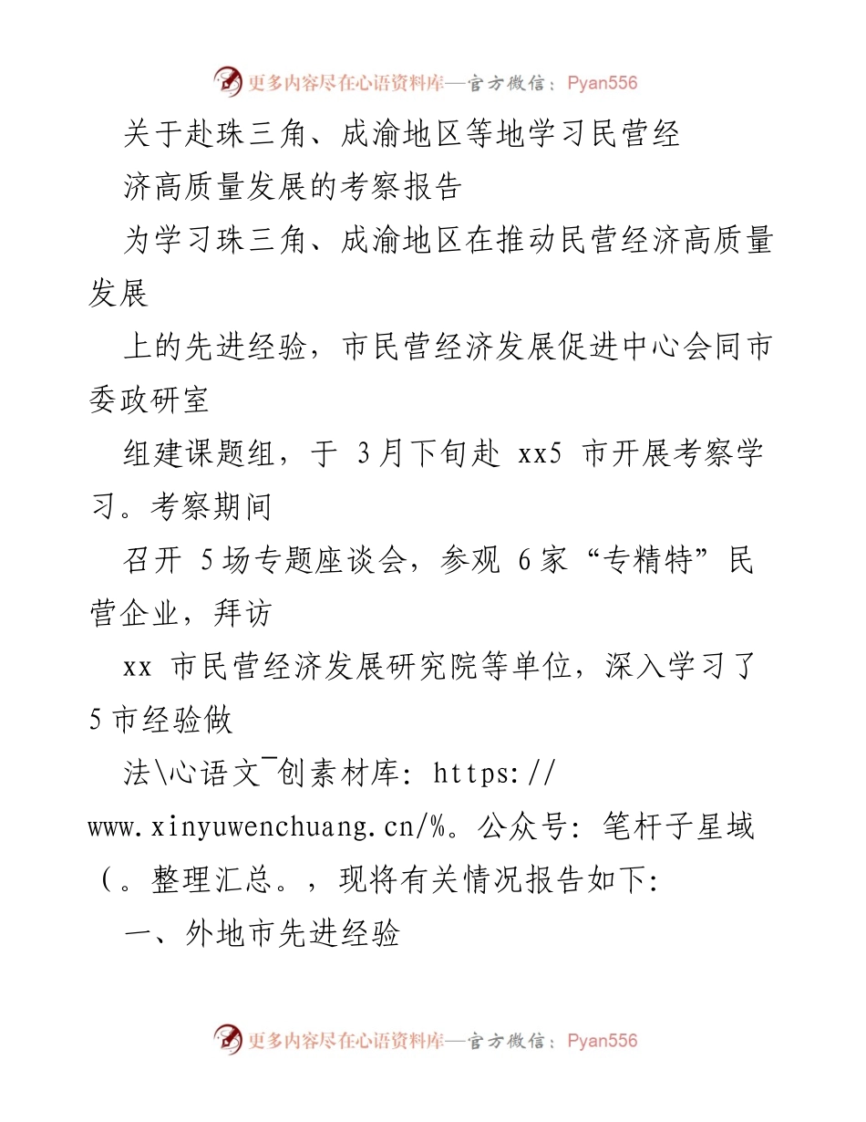 [调研报告] 考察学习 - 珠三角与成渝地区民营经济高质量发展经验考察报告.docx_第1页