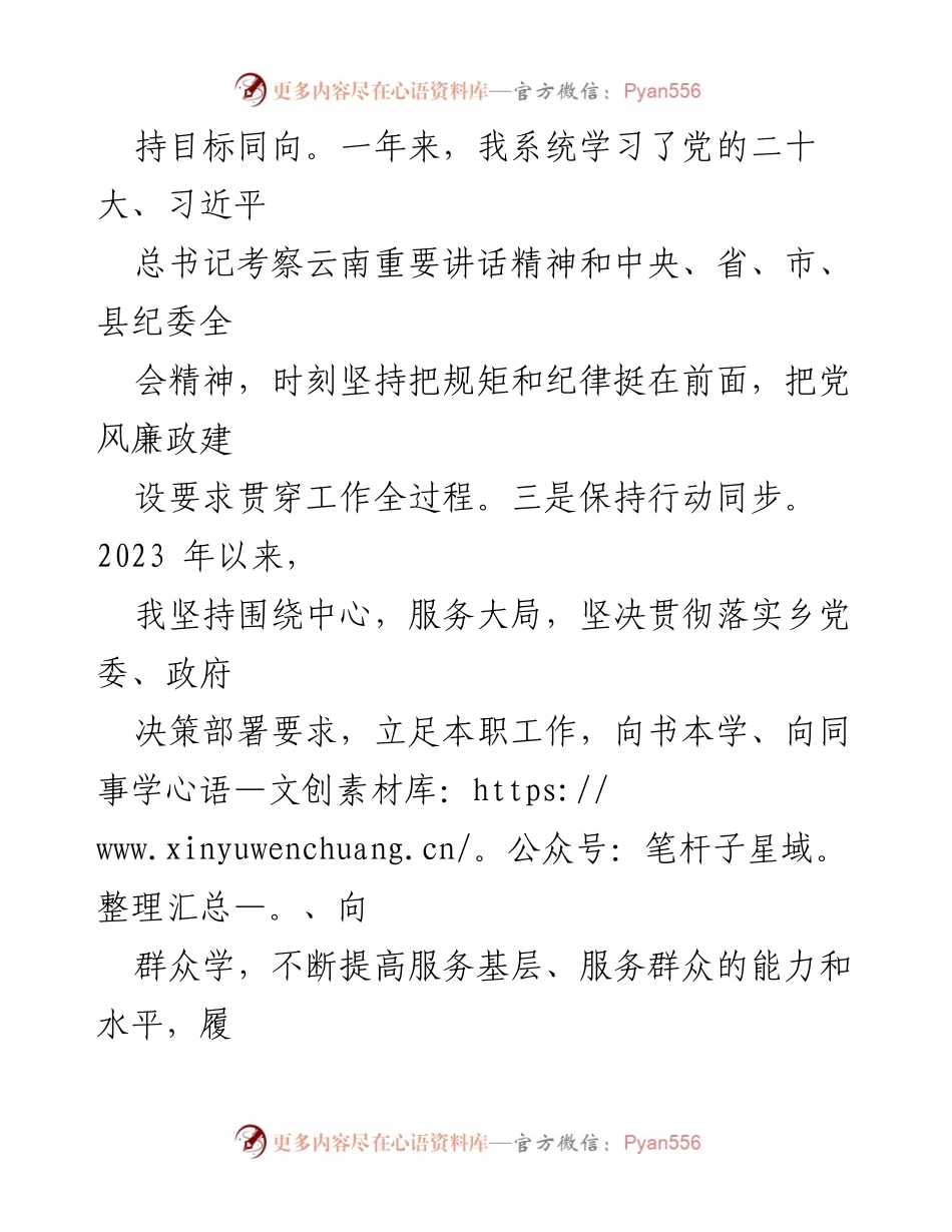 [述职报告] 乡党委考核 - 2023年度乡党委班子成员个人述责述廉报告.docx_第2页