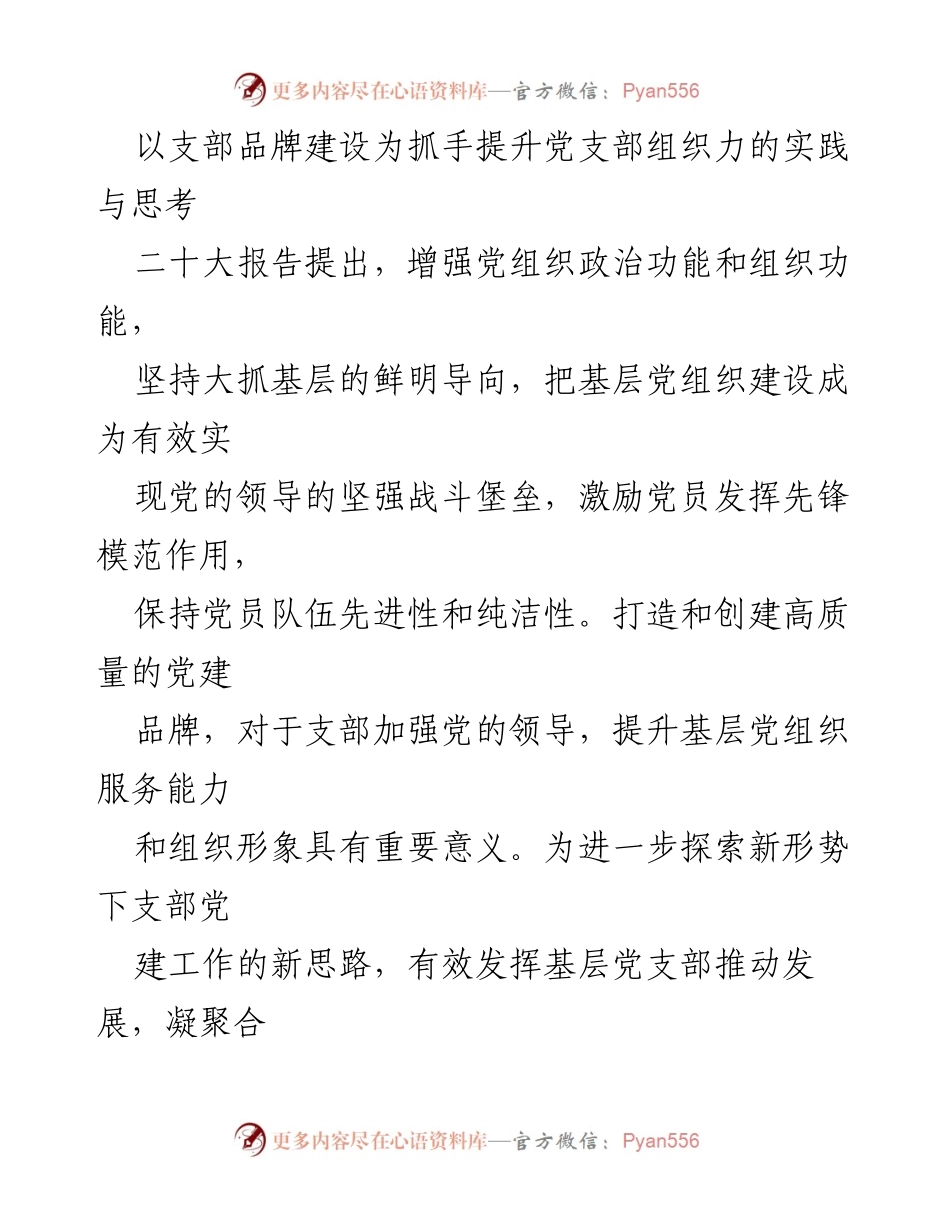 [调研报告] 支部品牌建设 - 提升党支部组织力的实践与思考.docx_第1页