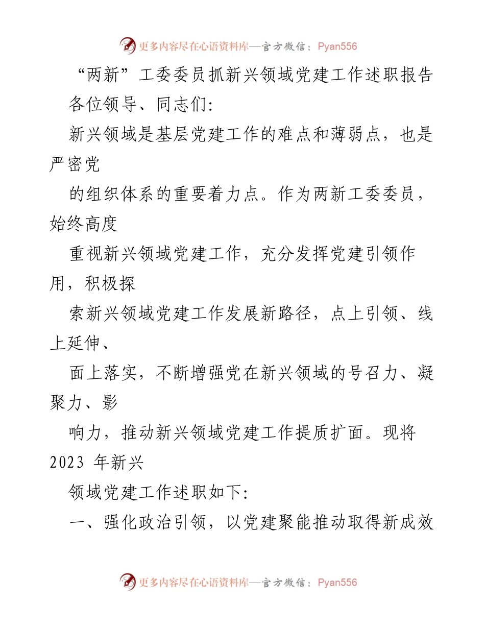 [述职报告] 党建工作会议 - 新兴领域党建工作述职报告.docx_第1页