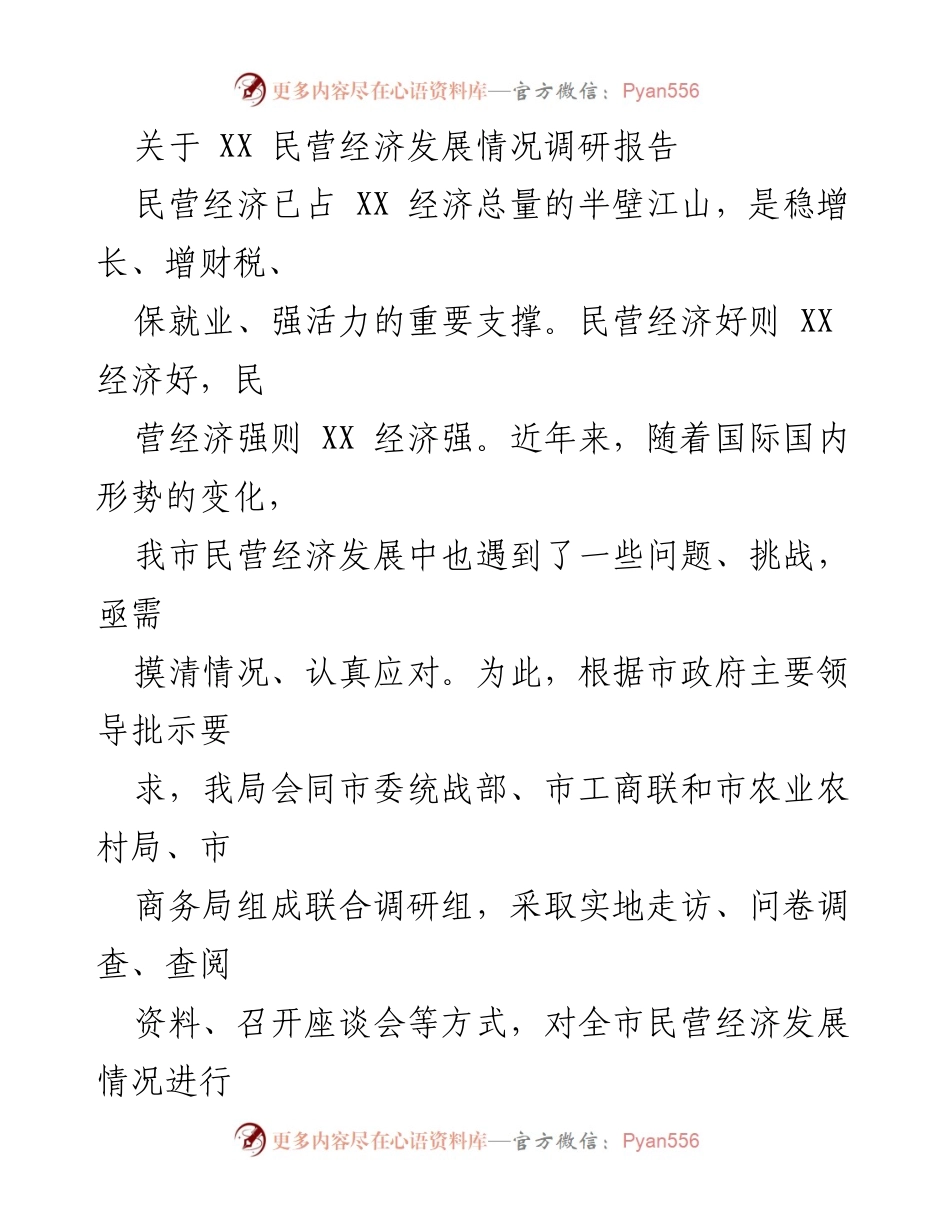 [调研报告] 民营经济发展 - XX市民营经济发展现状调研报告.docx_第1页